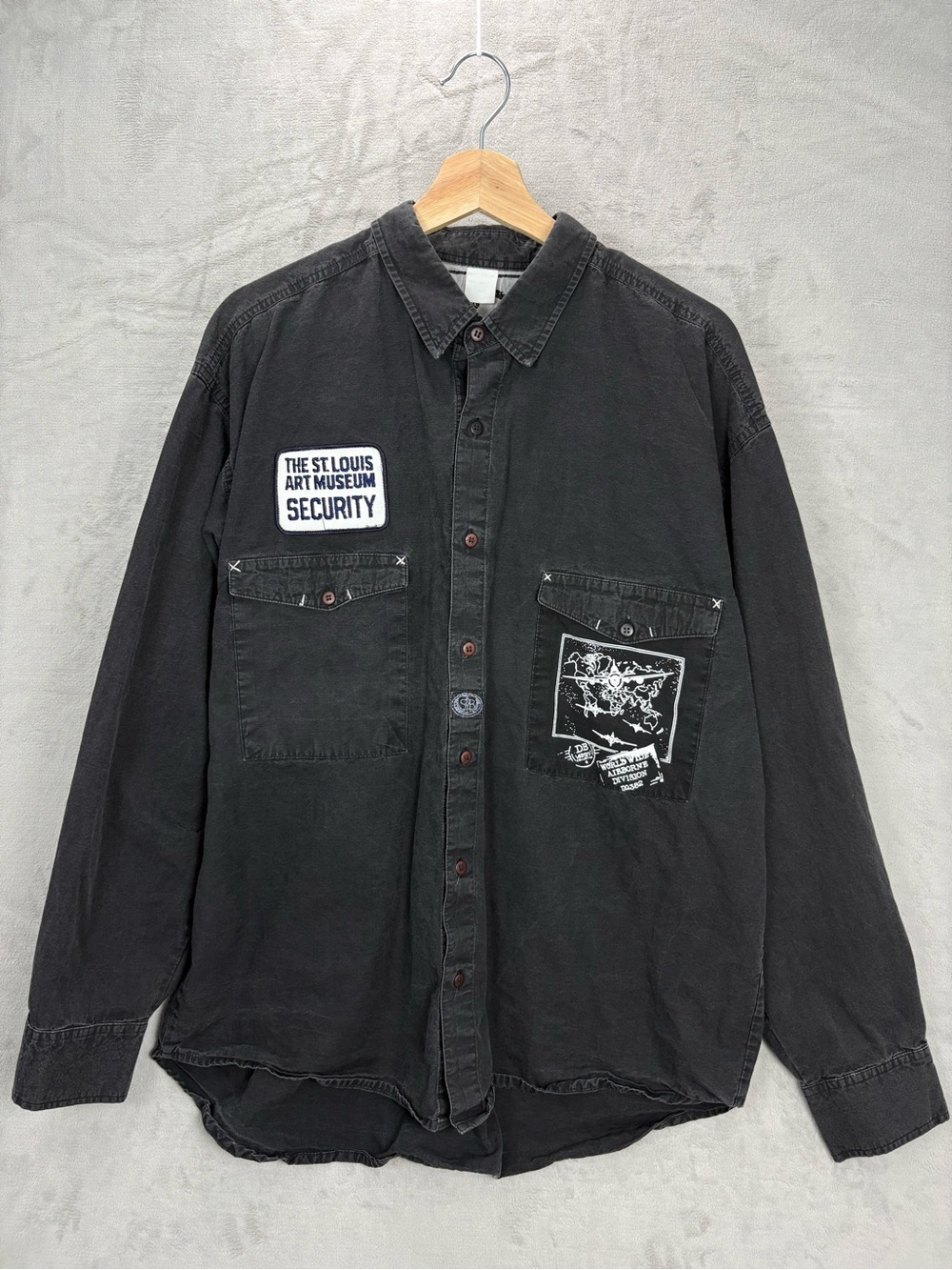 Vintage Security Work Shirt Large Black Utility Button Up Hard Rock Cafe Patch